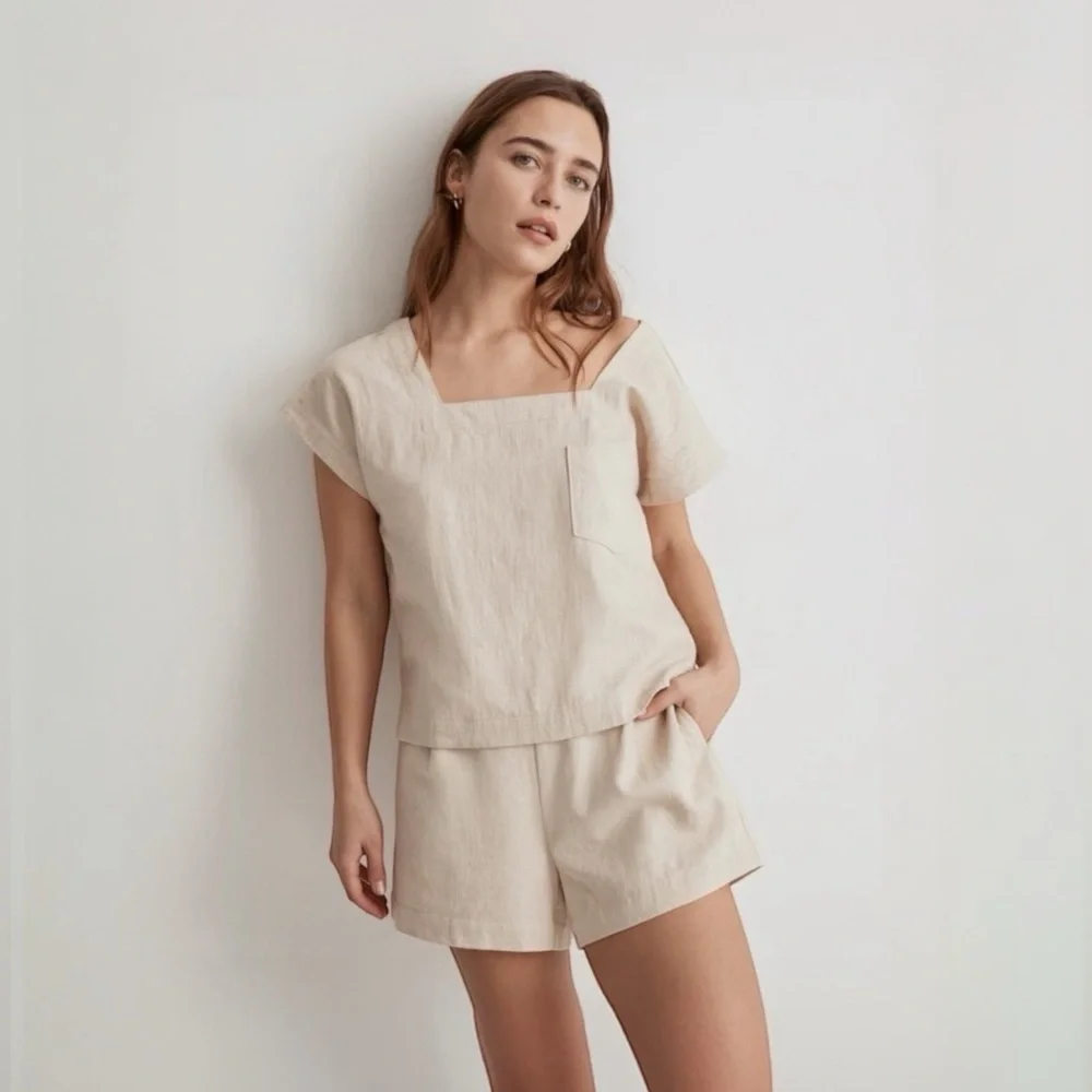 Madewell Natural Linen-Cotton Square-Neck Top (2) - Picture 1 of 6